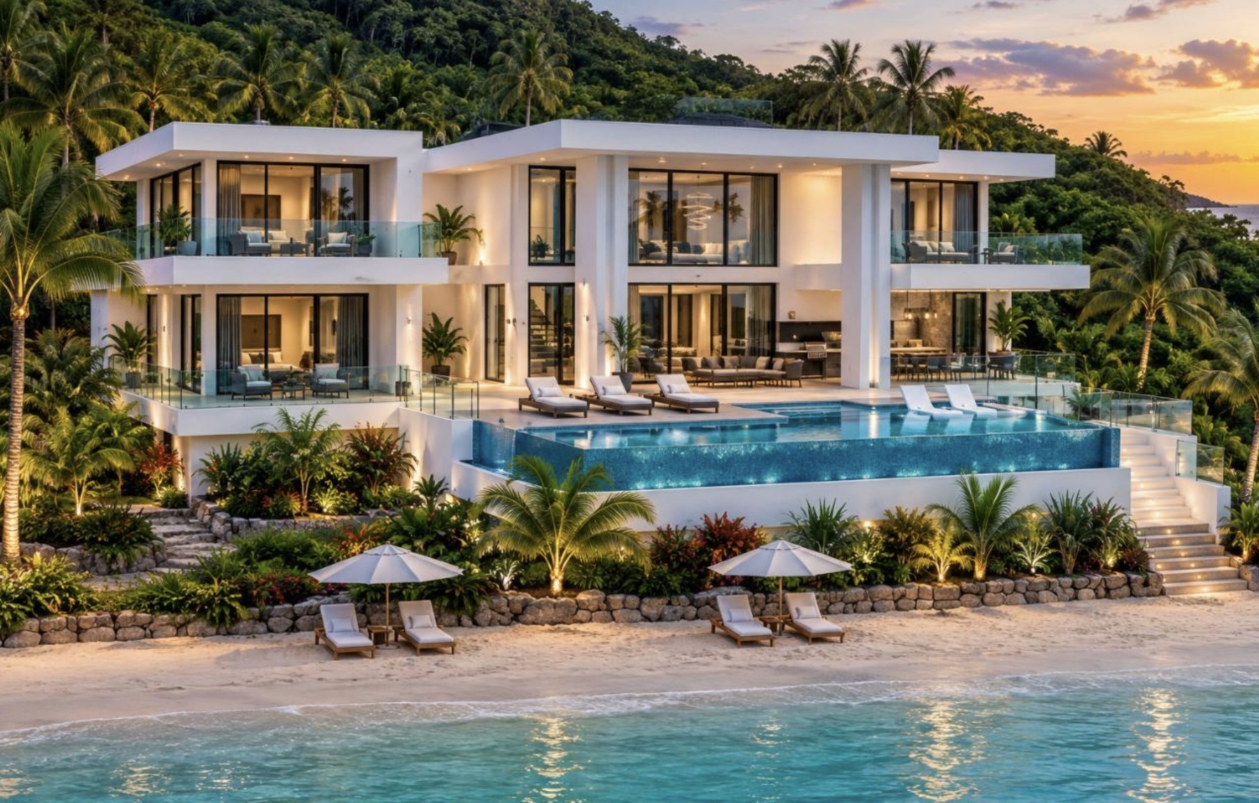 Beach estate · expansive coastal terraces